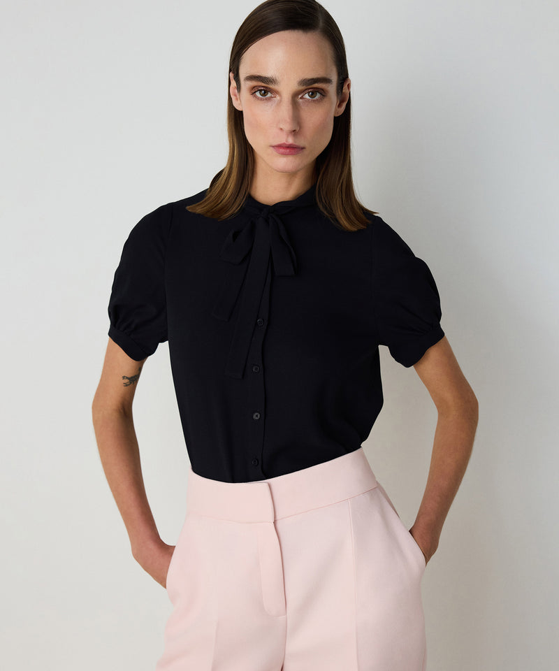 Machka Silk Shirt With Tie Collar Black