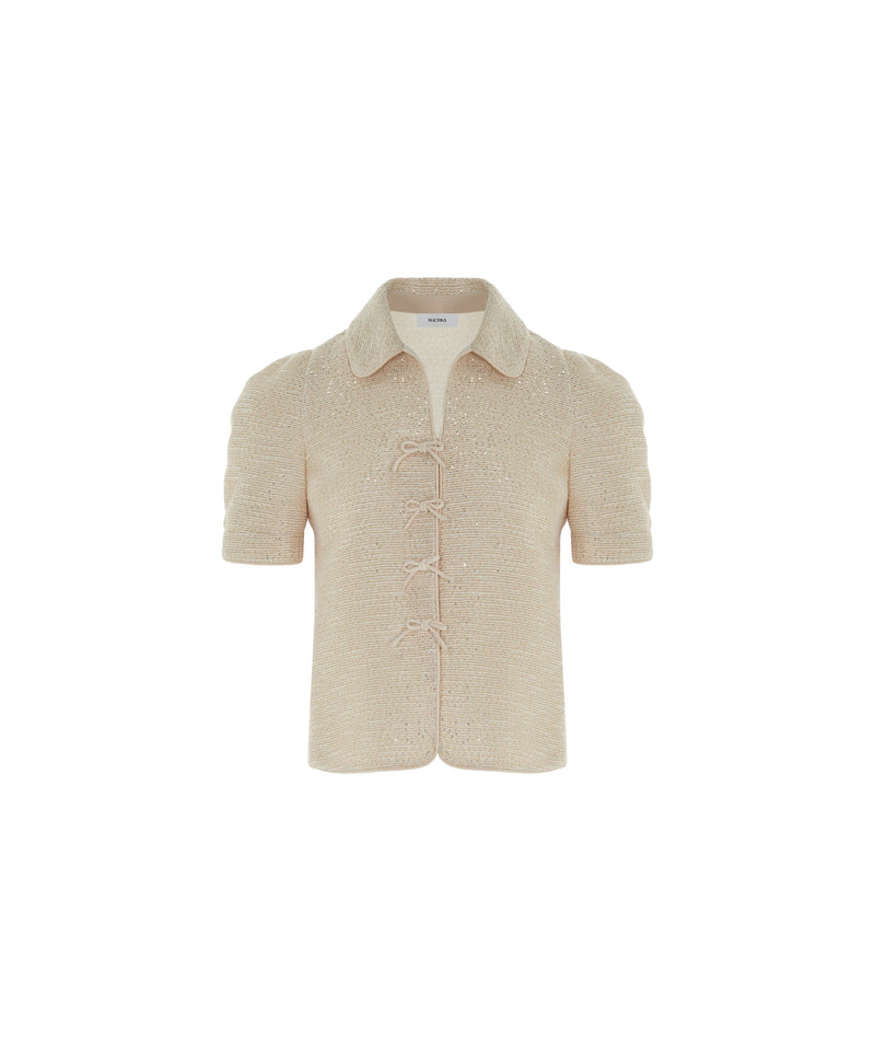 Machka Tweed Shirt With Bow Detail Beige