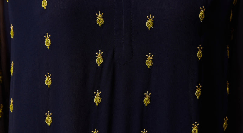 Machka Emboidered Detail Short Dress Navy Blue