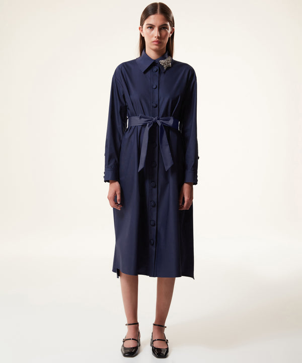 Machka Belted Midi Shirt Dress Navy Blue