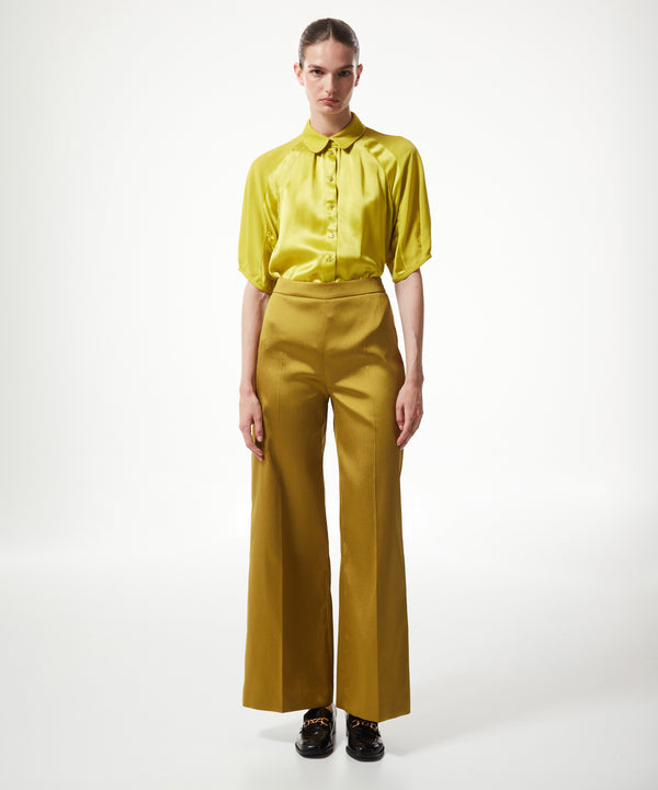 Machka Shiny Textured Solid Trousers Yellow