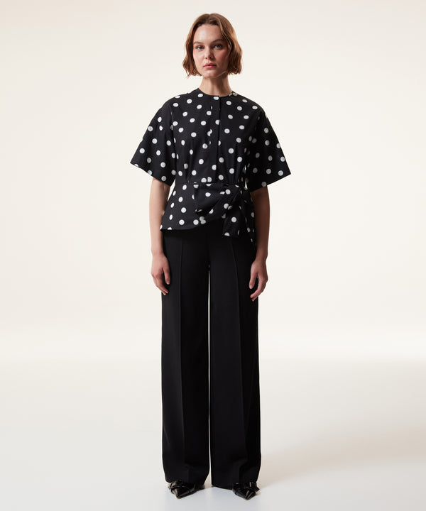 Machka Polka Dots Tie Detail Blouse Black