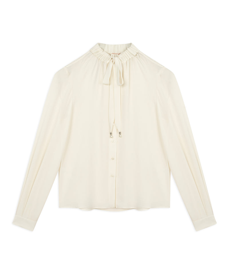 Machka Bow Tie Collar Silk Blouse Off White