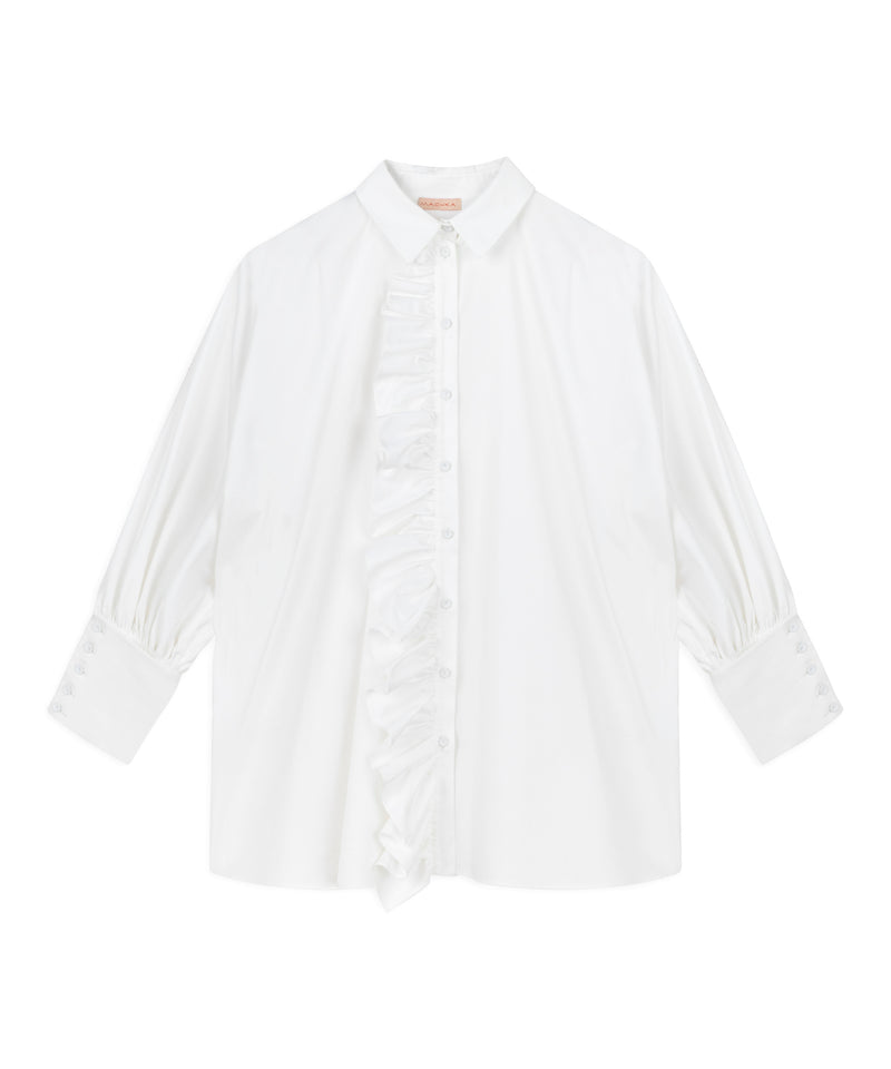 Machka Oversize Shirt With Ruffle Trim White