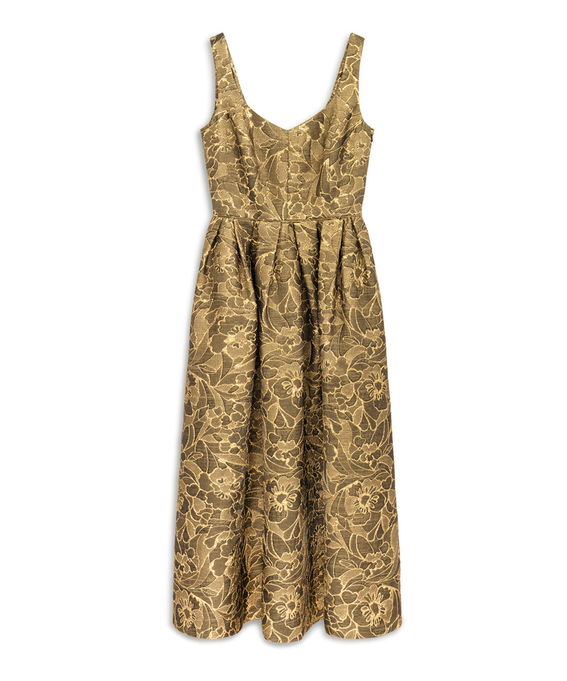 Machka Brocade Midi Dress Gold