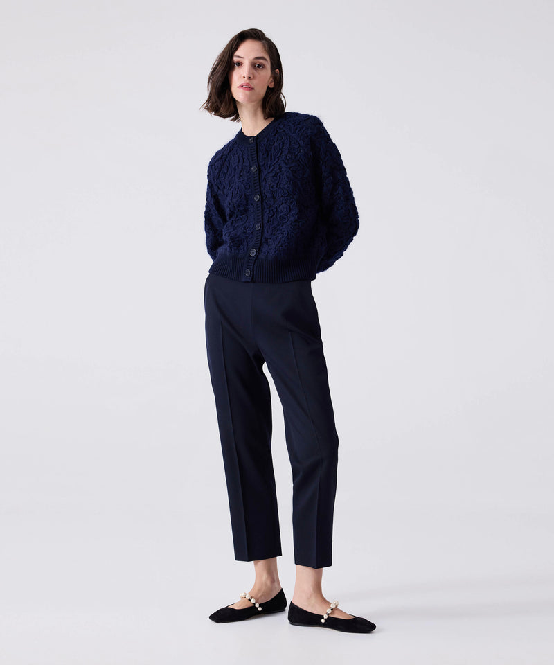 Machka Cardigan With Wool Embroidery On Lace Navy