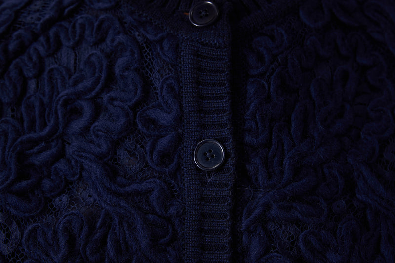 Machka Cardigan With Wool Embroidery On Lace Navy