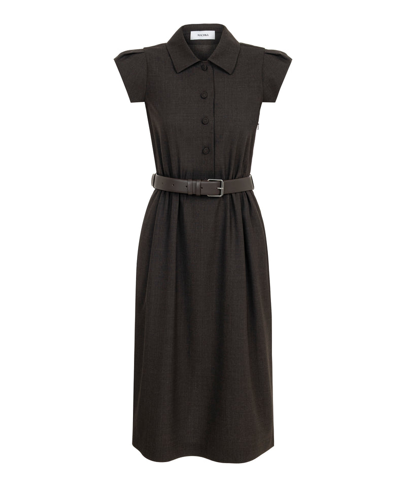 Machka Wool Shirt-Collar Dress Dark Brown