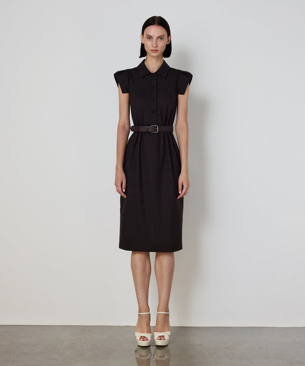 Machka Wool Shirt-Collar Dress Dark Brown