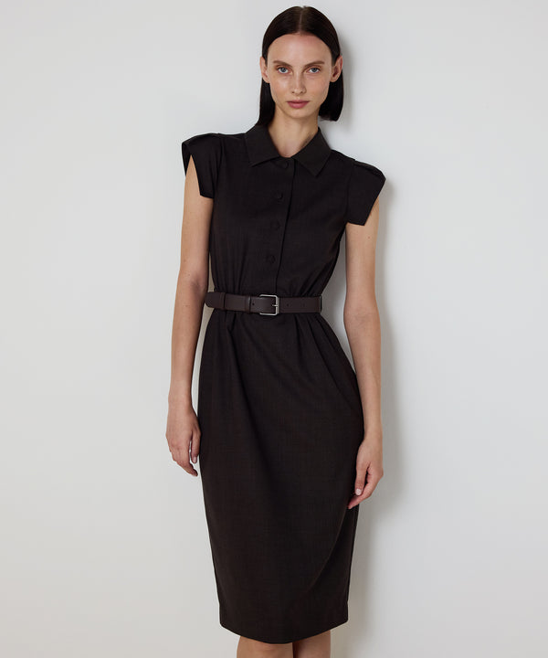 Machka Wool Shirt-Collar Dress Dark Brown