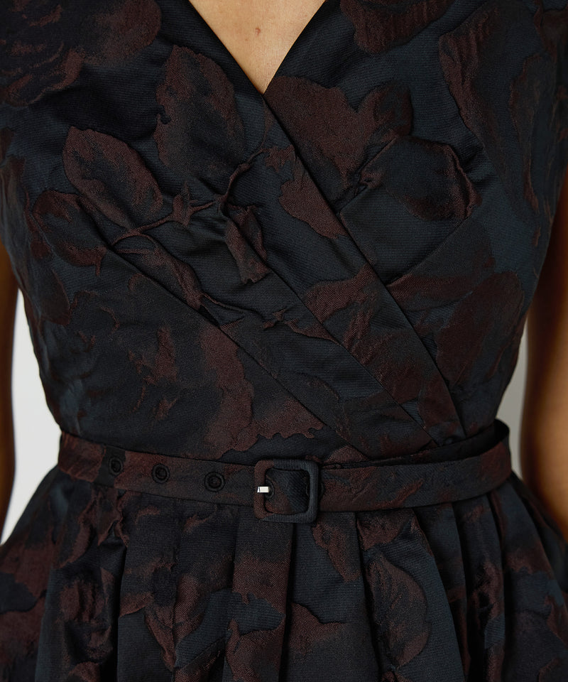 Machka Brocade Dress With Belt Black