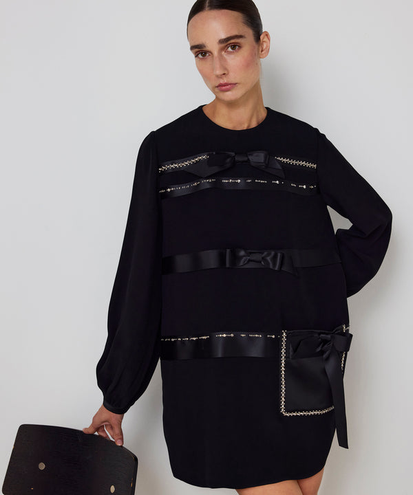 Machka Bow-Appliquéd And Strass-Striped Dress Black