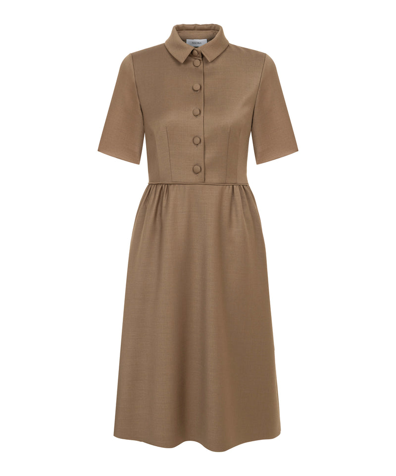 Machka Shirt-Collar Wool Dress Dark Beige