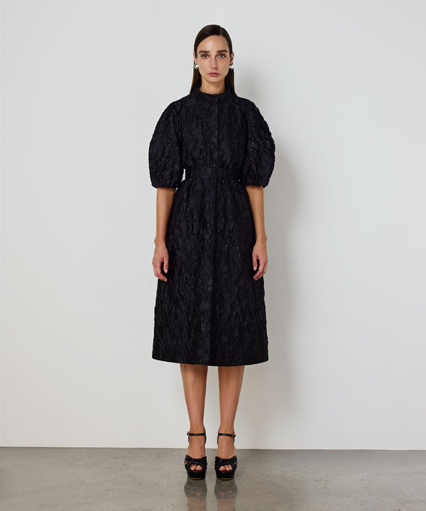 Machka Jacquard Balloon-Sleeve Dress Black