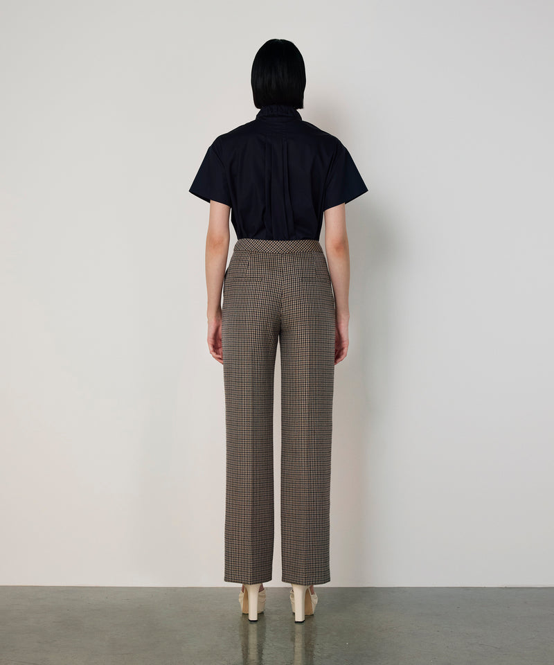 Machka Houndstooth Pattern Wool Trousers Navy
