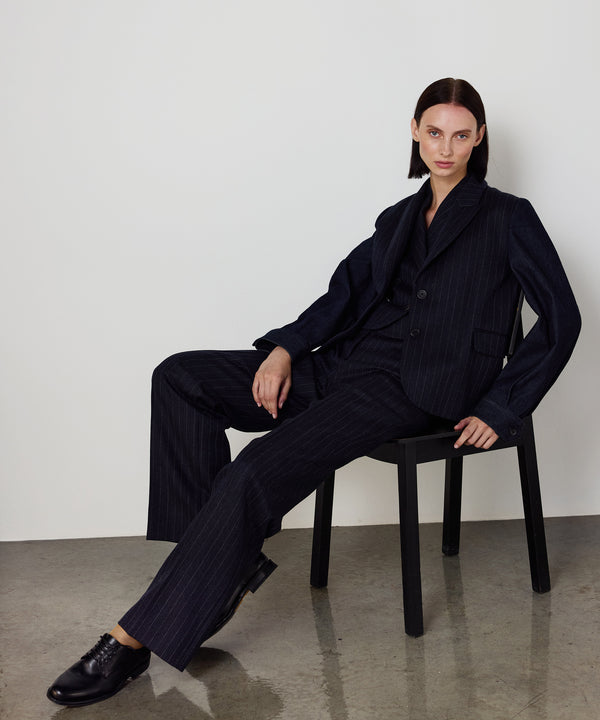 Machka Striped Wool Trousers Navy