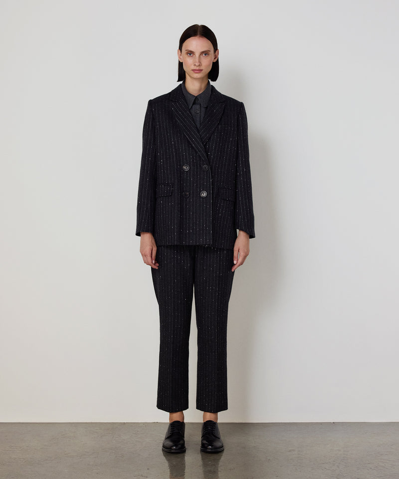 Machka Straight-Fit Trousers With Metallic Threads Anthracite