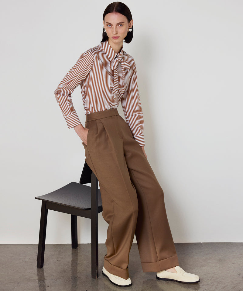 Machka Pleated Wide Leg Fit Trousers Dark Beige