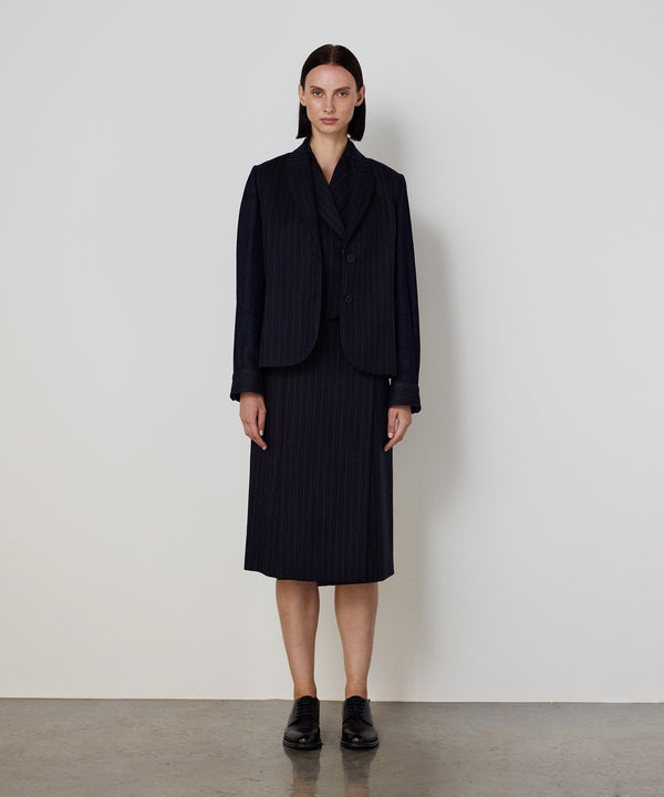 Machka Pinstripe Wool Skirt Navy