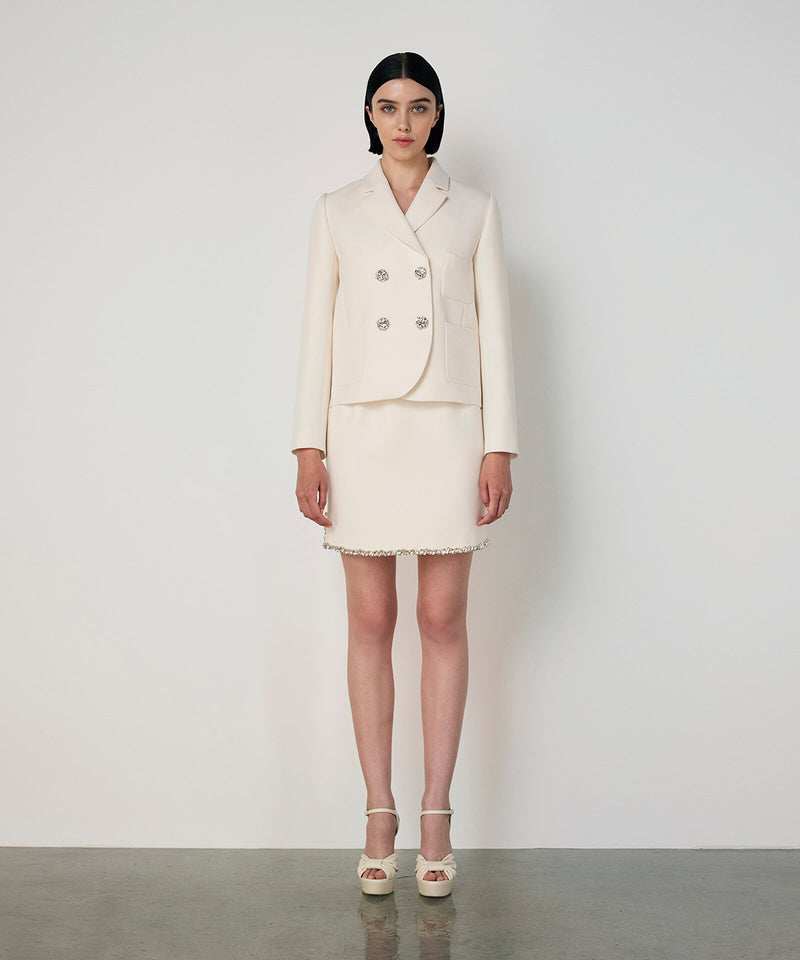 Machka Crystal-Button Double-Breasted Blazer Ecru