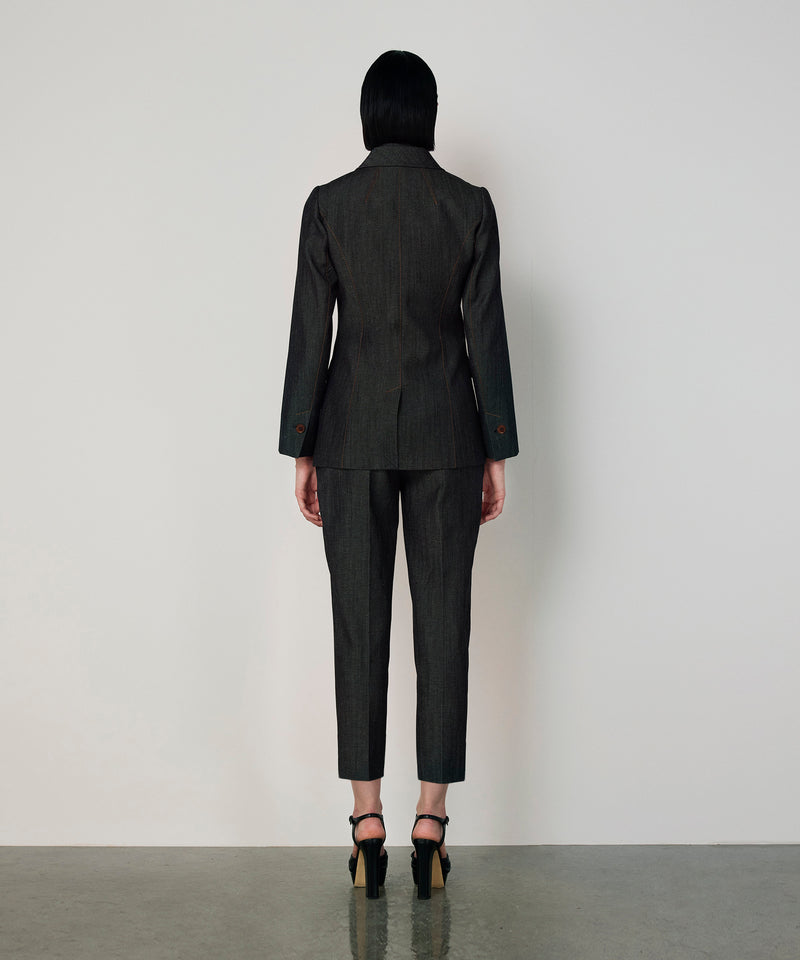 Machka Wool-Blend Blazer With Contrast Stitching Anthracite