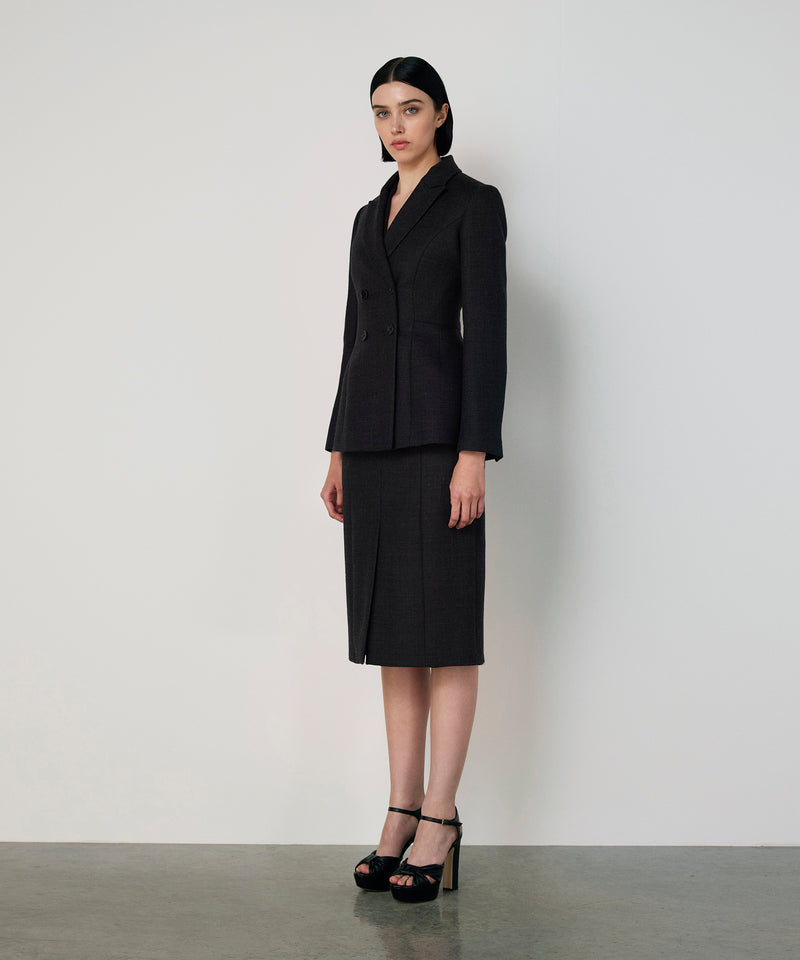 Machka Double-Breasted Wool Blazer Anthracite