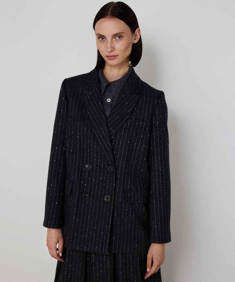 Machka Metallic-Thread Double-Breasted Blazer Anthracite