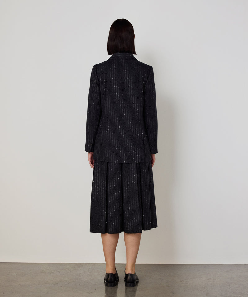 Machka Metallic-Thread Double-Breasted Blazer Anthracite