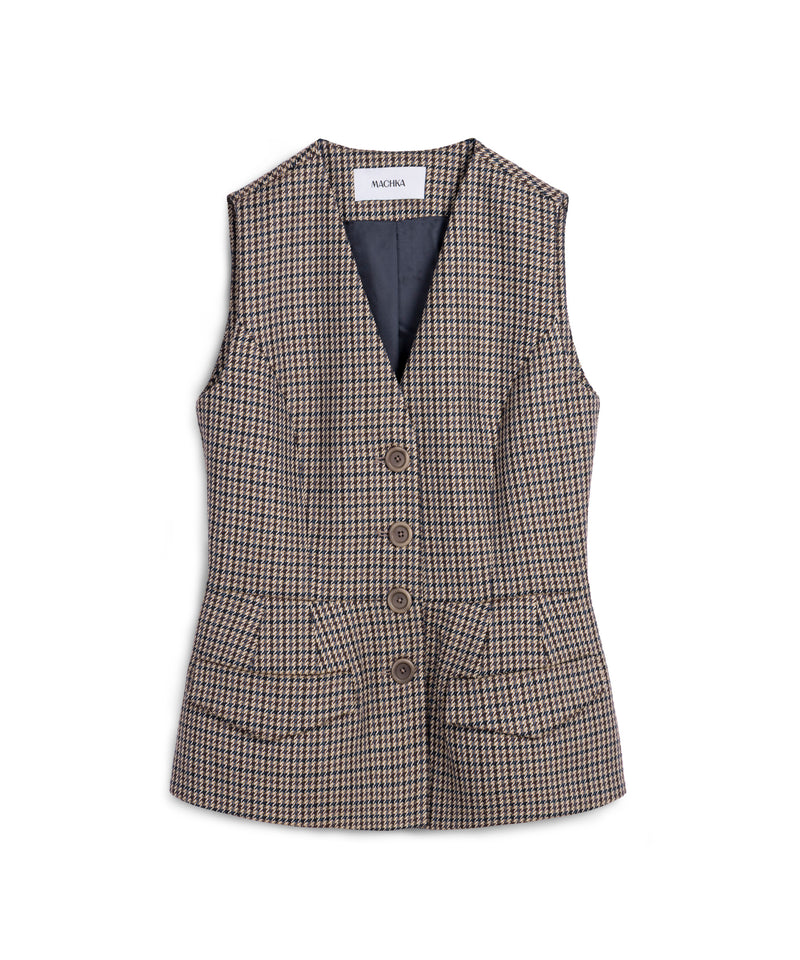 Machka Houndstooth Pattern Vest Navy