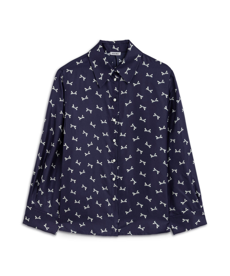 Machka Silk Shirt With Bow Pattern Navy