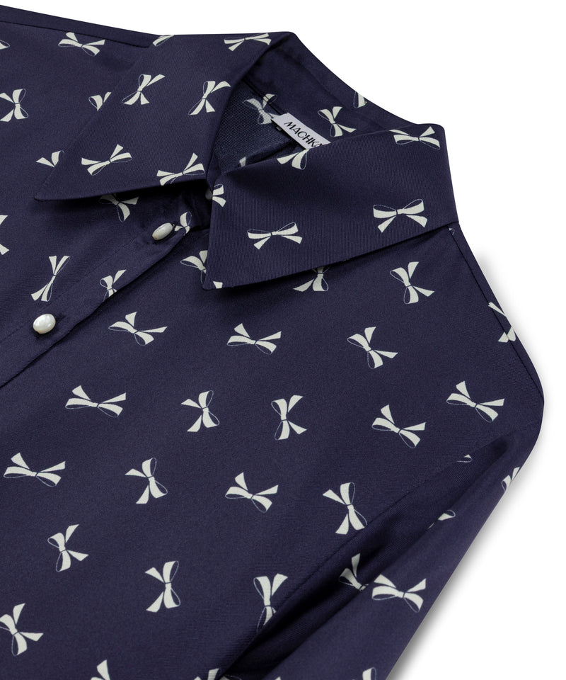 Machka Silk Shirt With Bow Pattern Navy