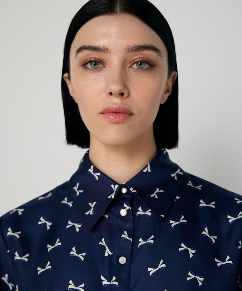 Machka Silk Shirt With Bow Pattern Navy