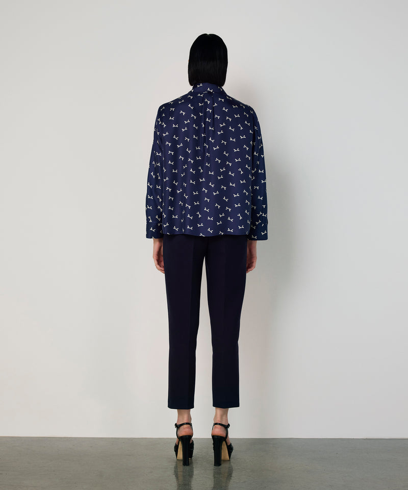 Machka Silk Shirt With Bow Pattern Navy