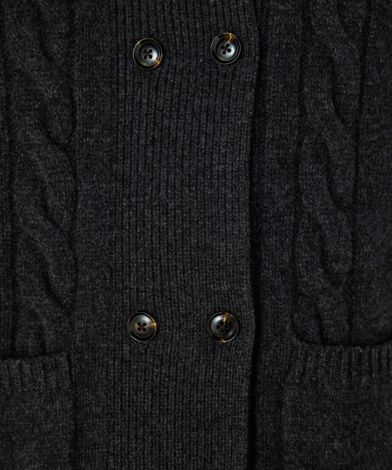 Machka Wool Cardigan With Faux Fur Anthracite - Black