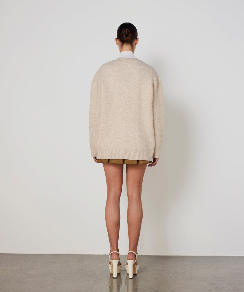 Machka Knit Cardigan With Contrast Embroidery Beige Melange