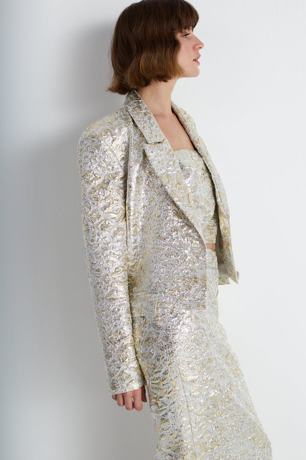 Nean Metallic Jacquard Tailored Blazer
 Silver