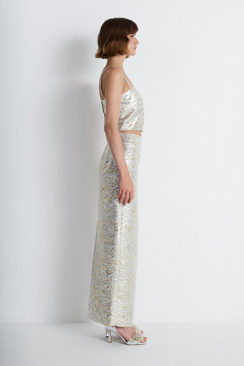 Nean Metallic Jacquard Cropped Top Silver