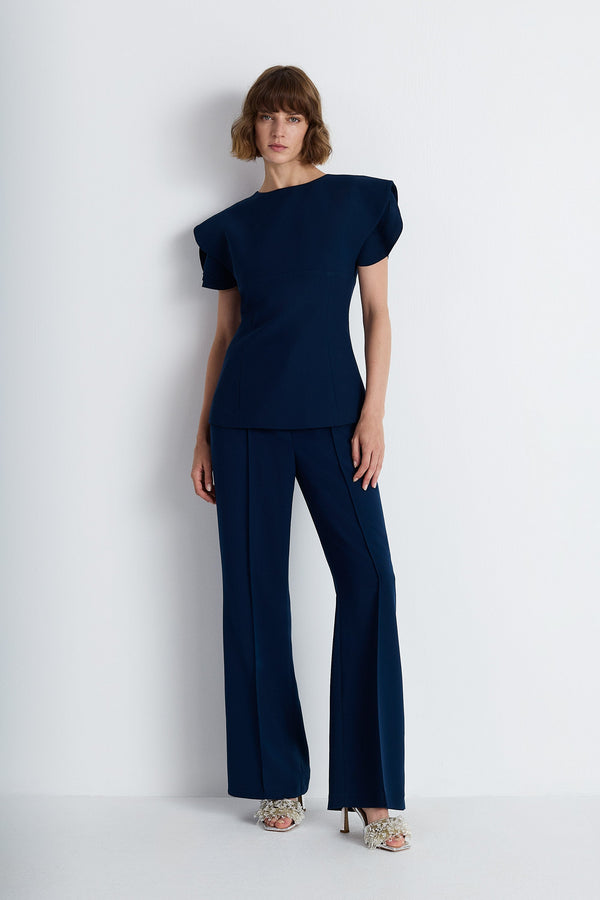 Nean Tailored Wide-Leg Trousers Navy