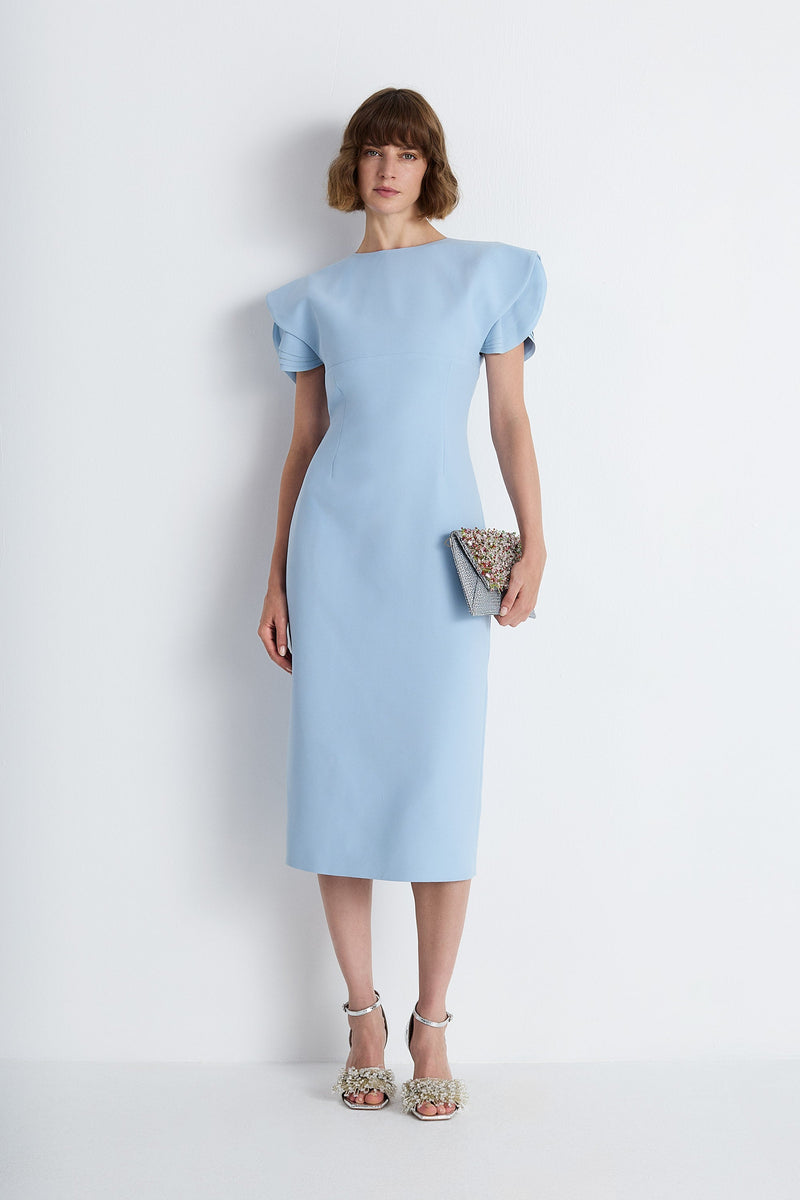 Nean Structured Sleeve Midi Dress Light Blue