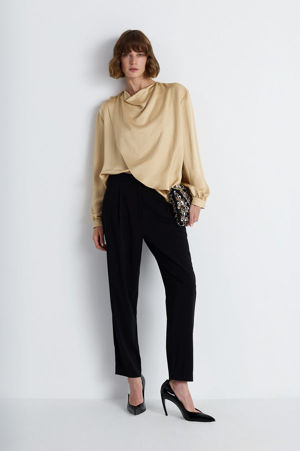 Nean Draped Satin Gold Blouse Sand