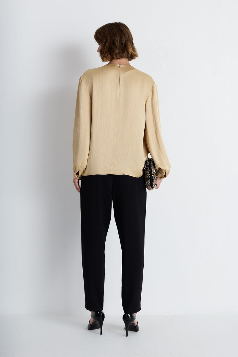 Nean Draped Satin Gold Blouse Sand