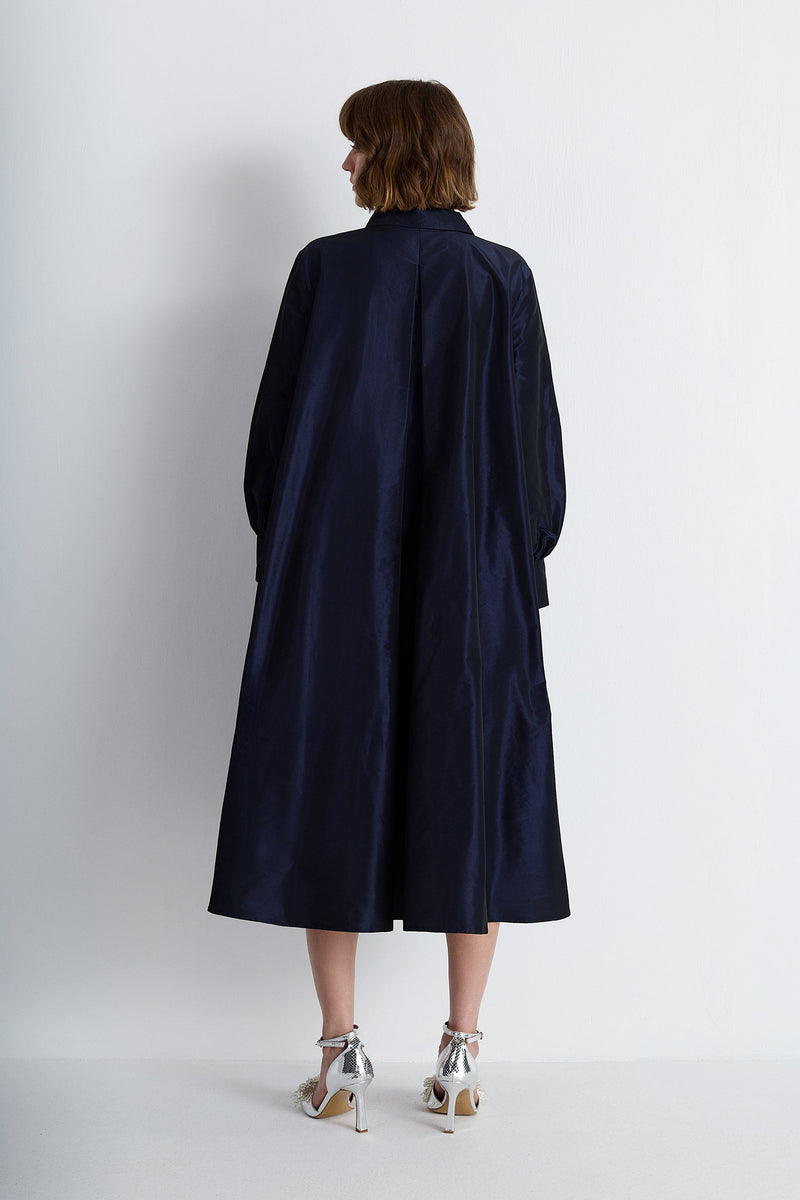 Nean Shirt-Collar A-Line Midi Dress Navy