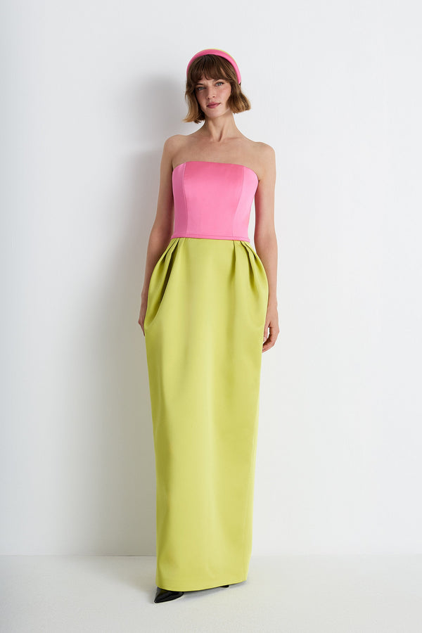 Nean Strapless Color-Block Gown Lime