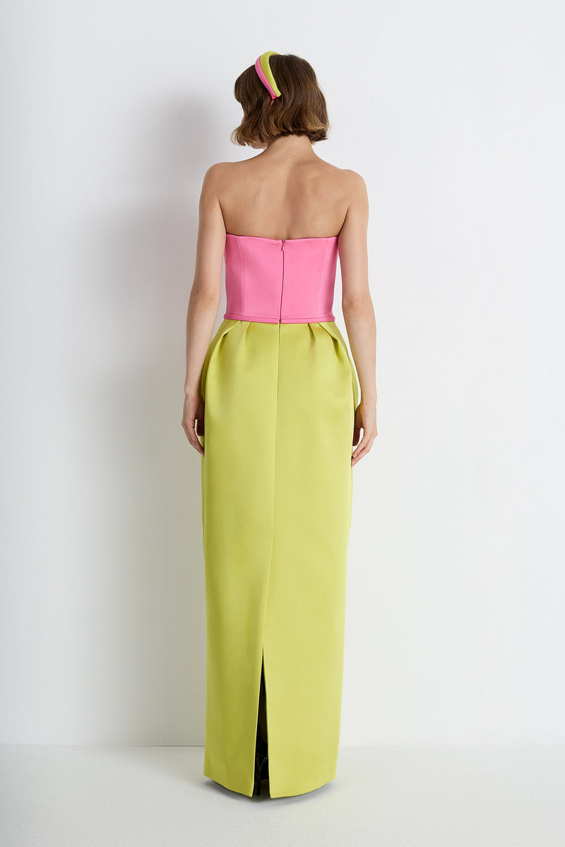 Nean Strapless Color-Block Gown Lime