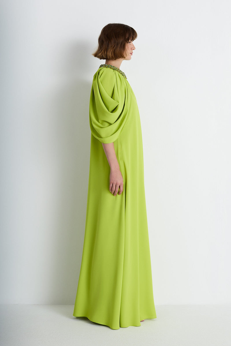 Nean Embellished Neck Cape Gown Lime