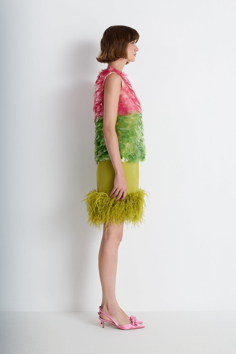 Nean Feather-Trim Mini Skirt Green