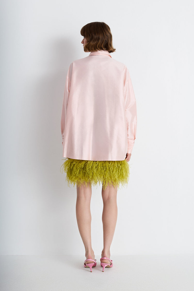 Nean Oversized Silk Satin Shirt Light Pink