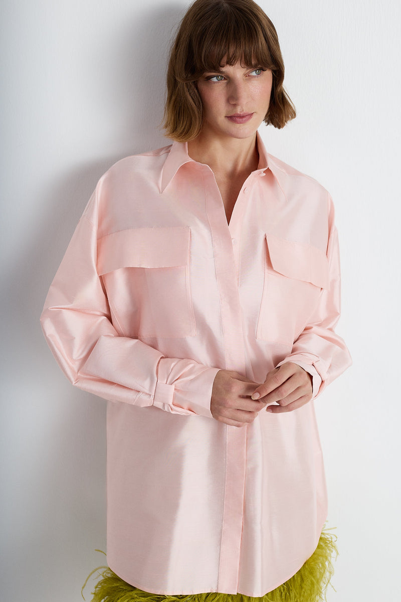 Nean Oversized Silk Satin Shirt Light Pink