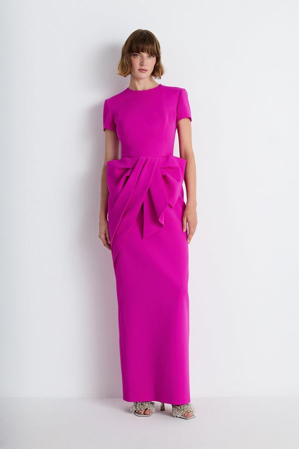 Nean Short Sleeve Bow Maxi Dress Fuchsia