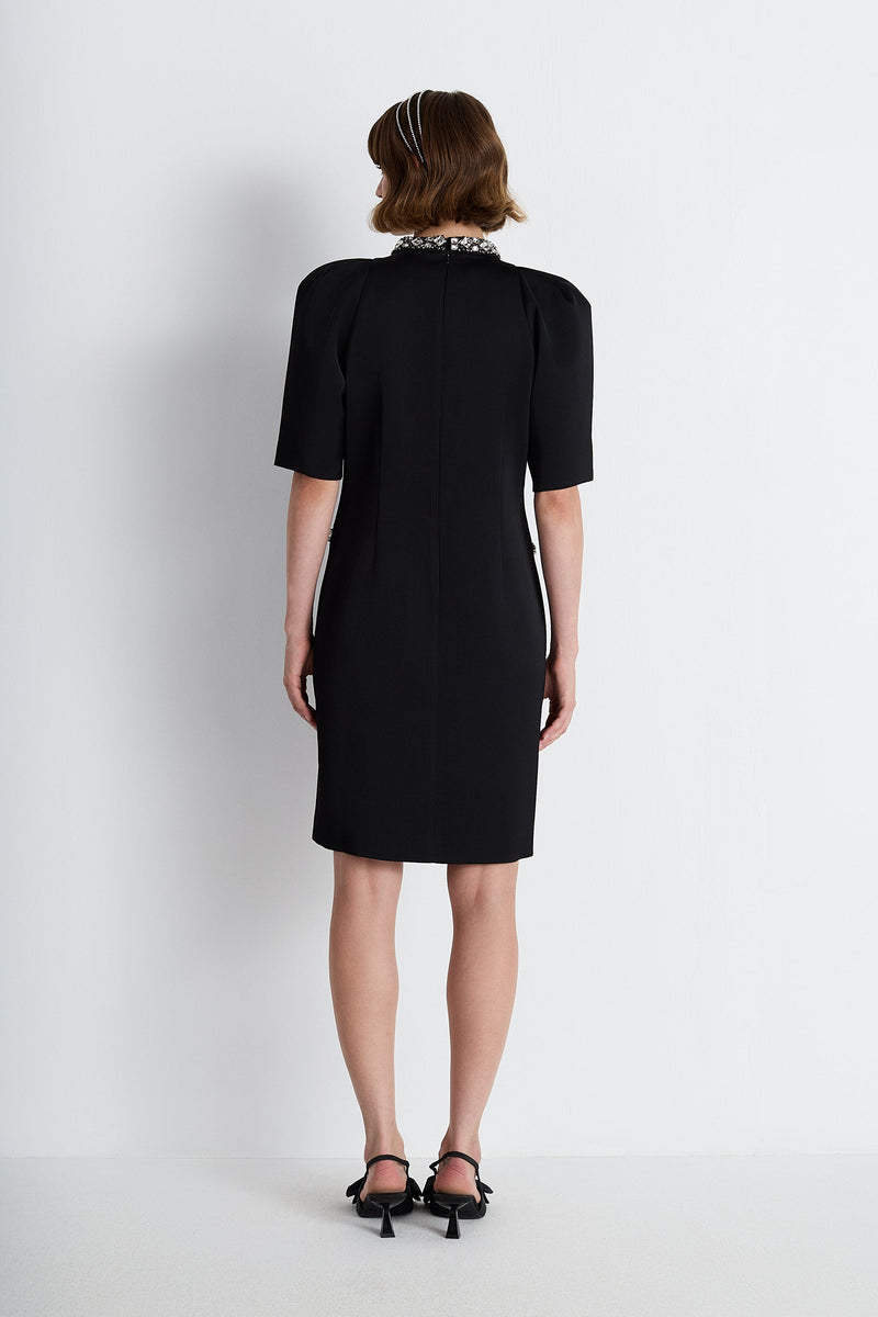 Nean Embellished Collar & Pocket Mini Dress Black